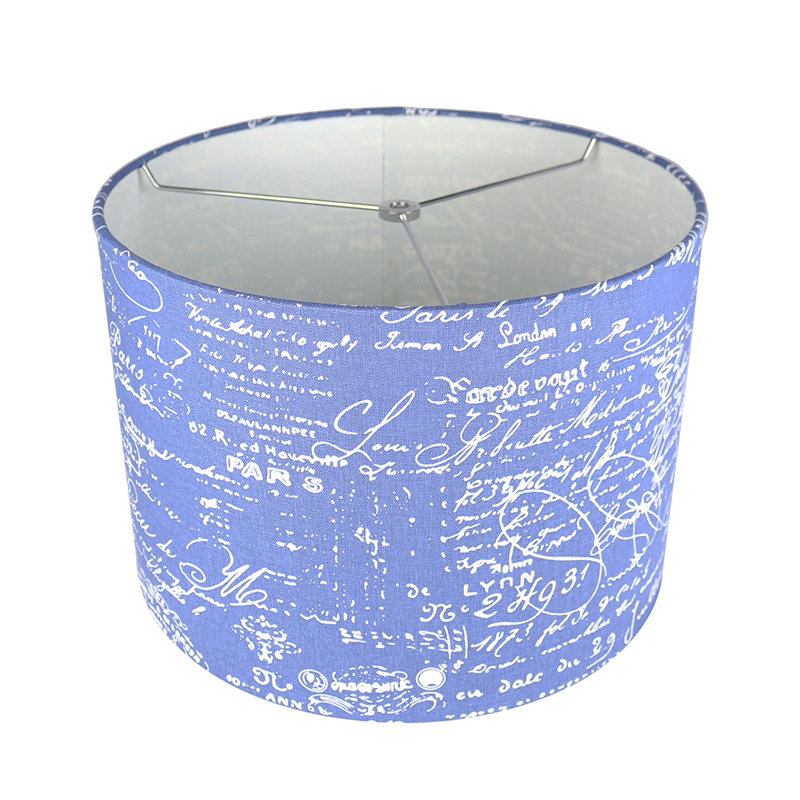 Abat-jour tambour en lin (Spider) en bleu, H 10 po x l 14 po x P 14 po