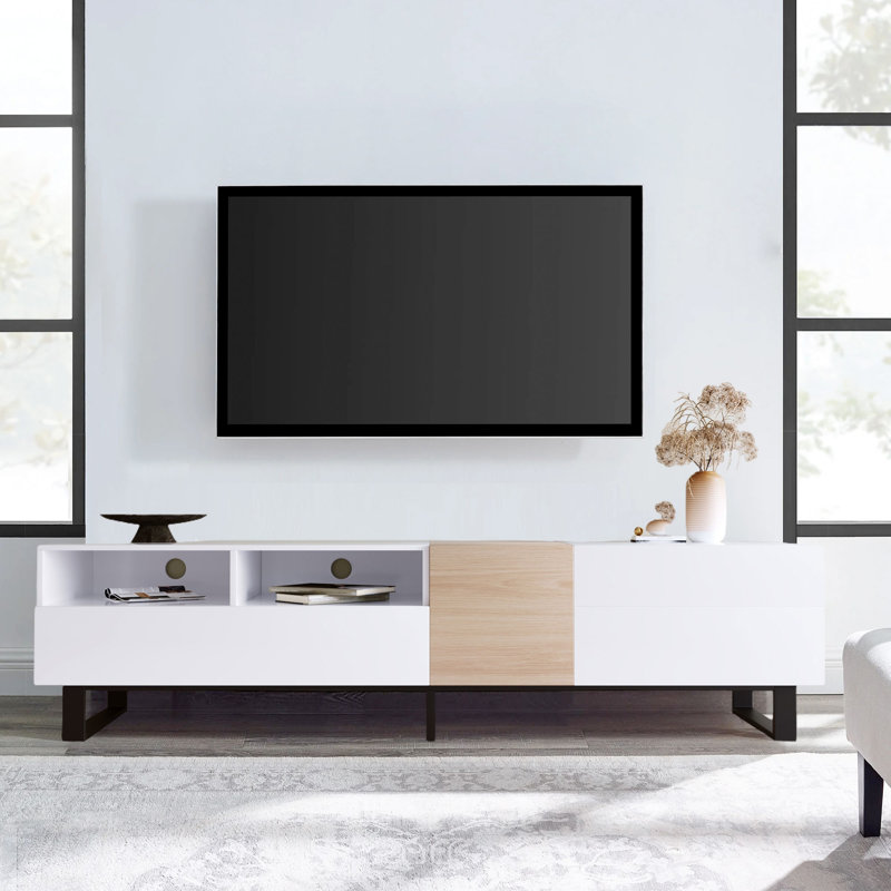 Crédence de rangement l 70,9 po, Blanc / bois naturel