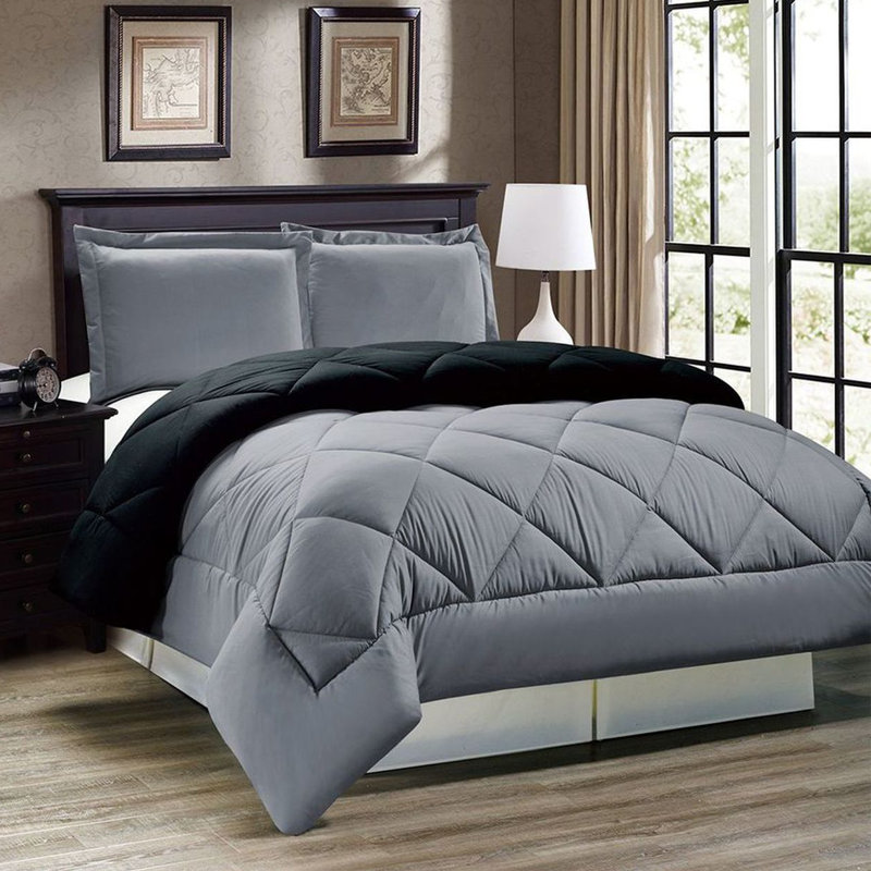 11513 Box Stitch Comforter, Gray, Twin Comforter + 1 Sham