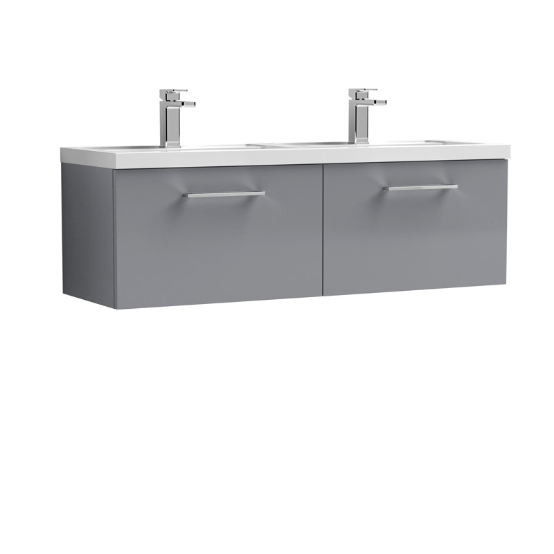 Arno 1205mm Double Bathroom Vanity with Integrated Polymarble Basin, Satin Gray