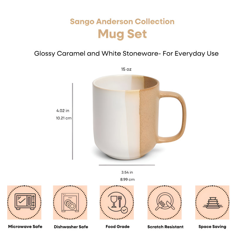 Ensemble de 4 tasses à café 15 oz, blanc et caramel Sango Phoebe Sango