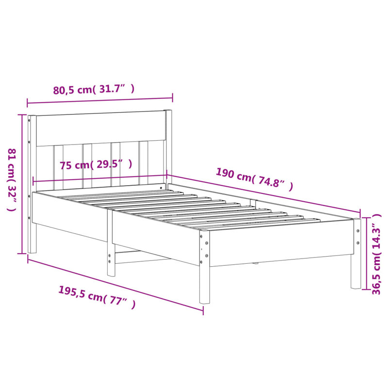 Andaleeb Solid Wood Bed, Small Single (2'6)