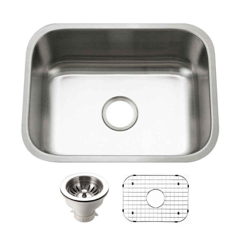 Houzer 23 in Stainless Steel Undermount Single Bowl Kitchen Sink w/ Strainer, Grid - STS-1300-C