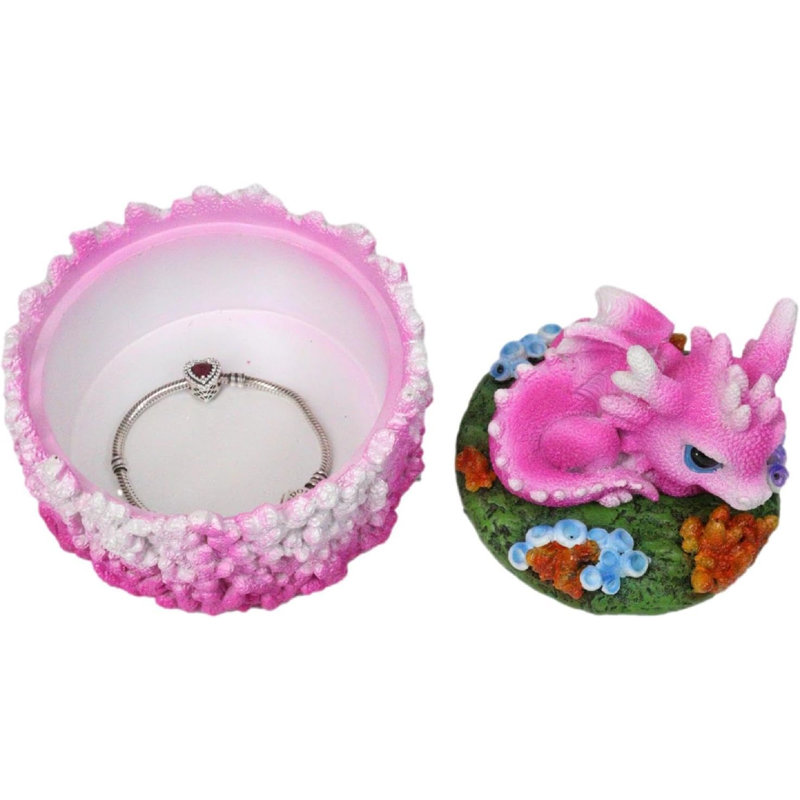 Mignon dragon hachuré dormant sur une boîte décorative de récif de corail