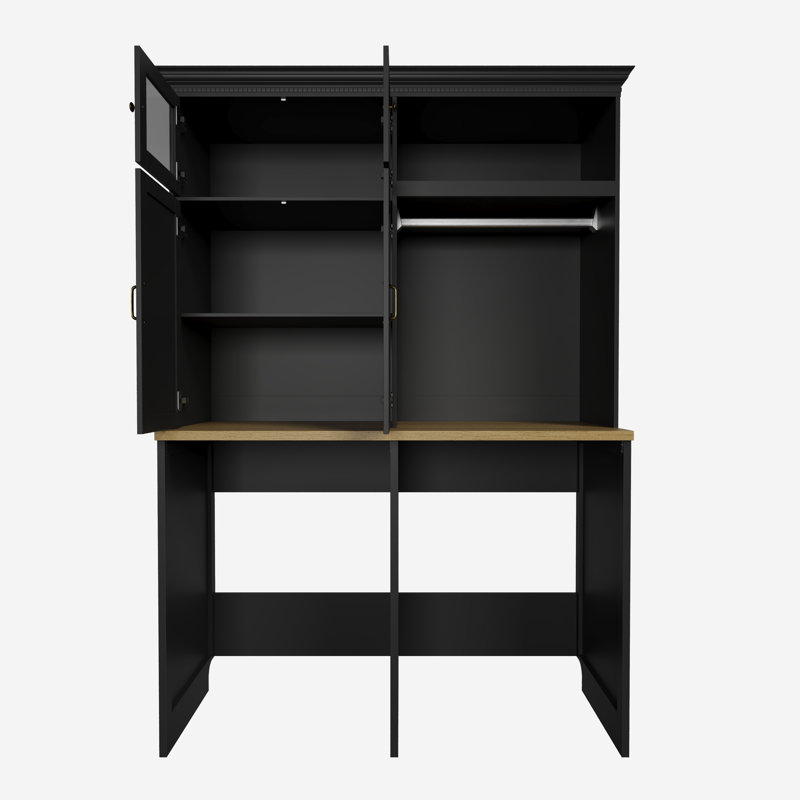 Armoire de rangement pour buanderie avec tringle suspendue et organisateur sur laveuse, Black
