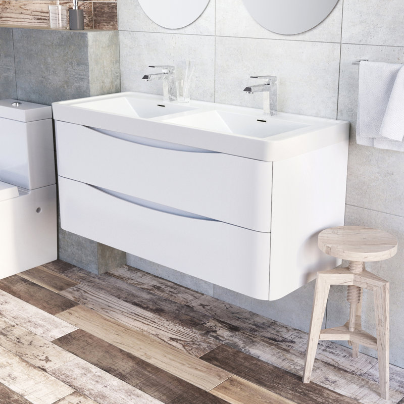 1200mm Double Bathroom Vanity with Semi-Recessed Ceramic Basin, White