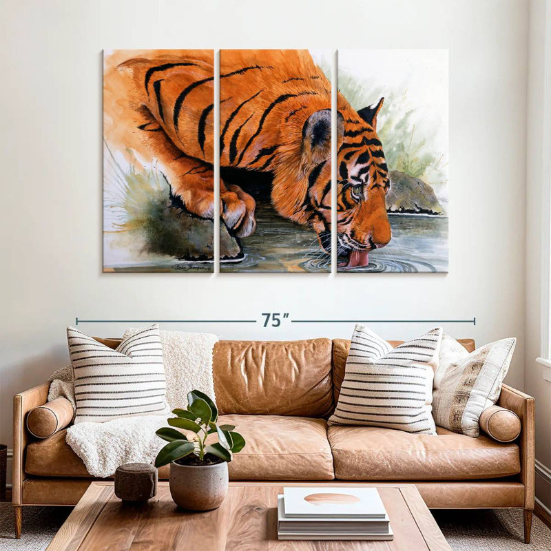 Tigre de Brampt buvant, H 42 po x l 65 po