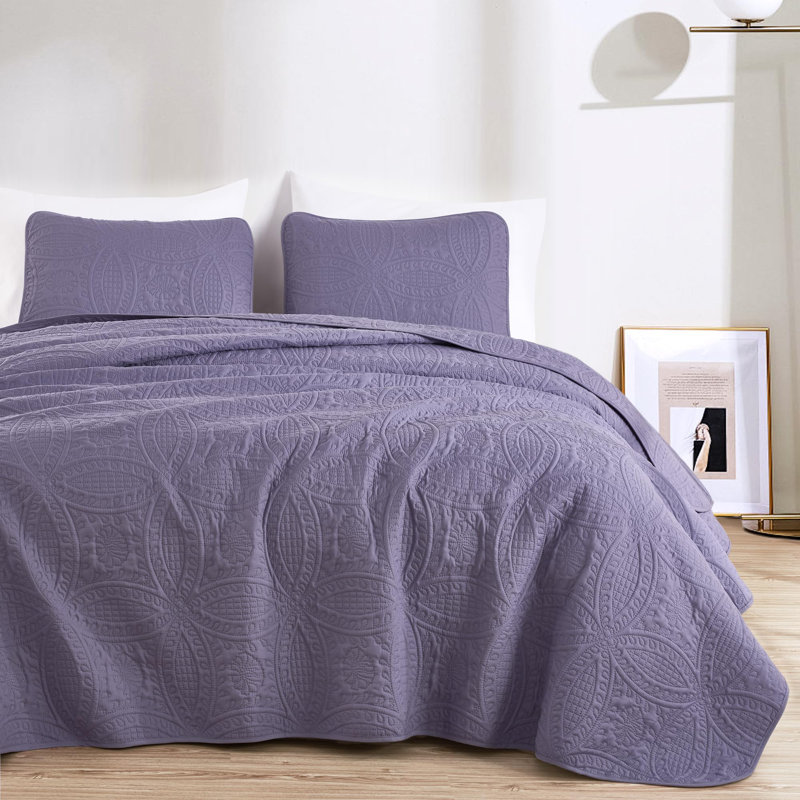 Austin Microfiber Reversible 3-Piece Coverlet / Bedspread Set, King Coverlet / Bedspread + 2 King Shams, Dusty Purple