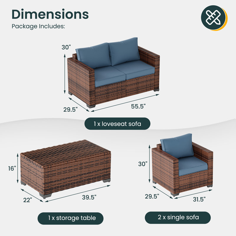 Azoriah Wicker 4 - Person Outdoor Seating Group with Storage, Navy Blue