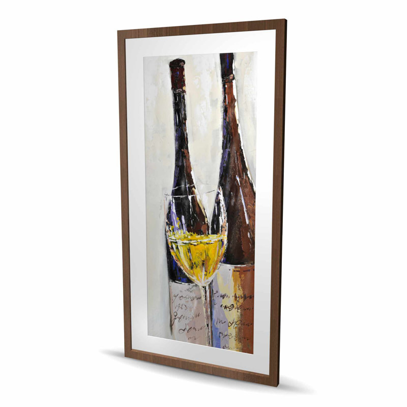 Deux bouteilles avec verre de vin blanc | Reproduction encadrée avec passe-partout