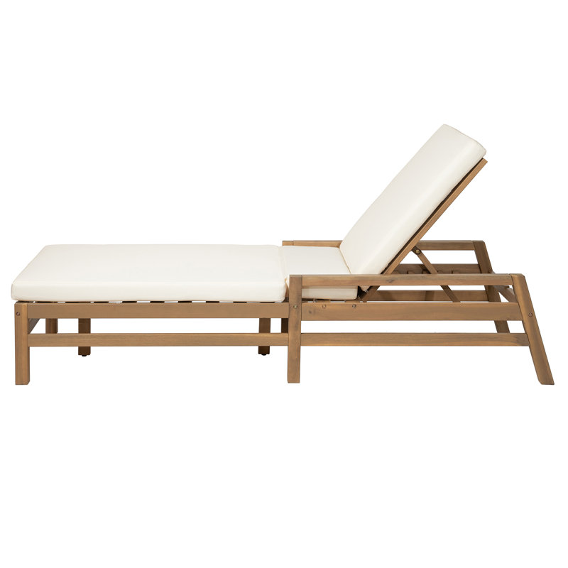 Chaise longue d'extérieur avec coussins, Teck clair