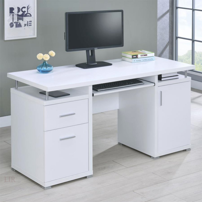 Bureau d'ordinateur de 55 pouces avec tiroirs spacieux et tablette réglable, parfait pour les espaces de travail modernes et un rangement efficace.