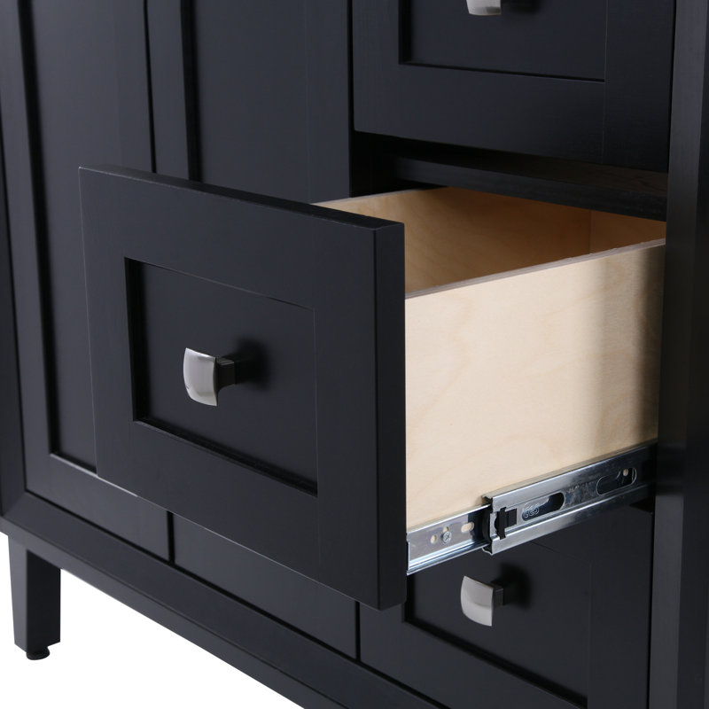 36.5" Single Bathroom Vanity With Cultured Marble Top, Black