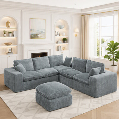 Canapé modulaire en forme de L avec repose-pieds mobile Modern Boucle, canapé Cloud avec coussins confortables