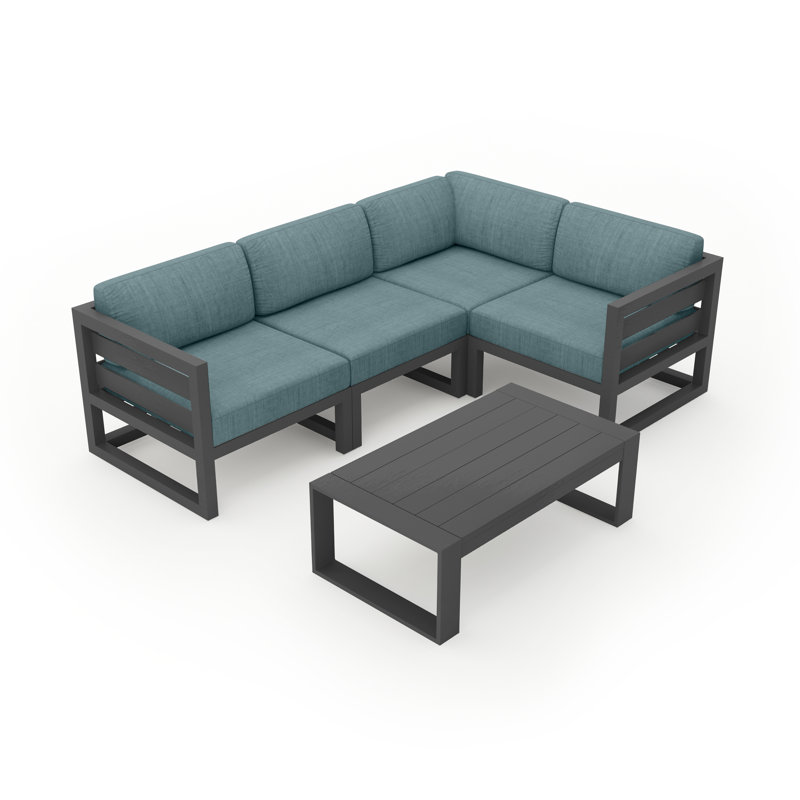 Avion 5 Piece Sectional Set - Black, Canvas Charcoal Sunbrella® Canvas, Slate