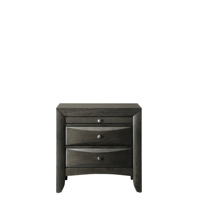 Table de chevet gris foncé avec glissières pratiques et tablette coulissante en bois