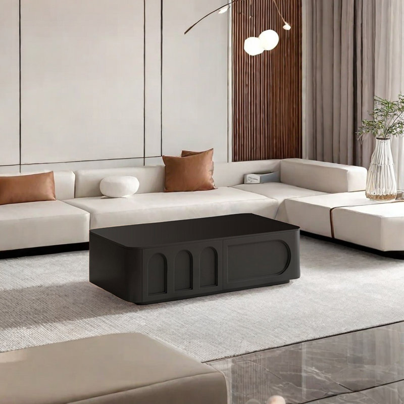 Table basse avec fond fermé French French, Noir, noir, noir, noir, H 13,78 po x L 51,18 po x l 23,62 po