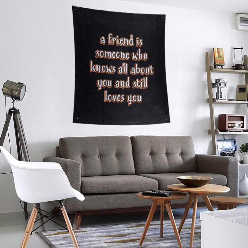 Tapisserie tableau en polyester «Love and Friendship», H 60 po x l 51 po, Orange