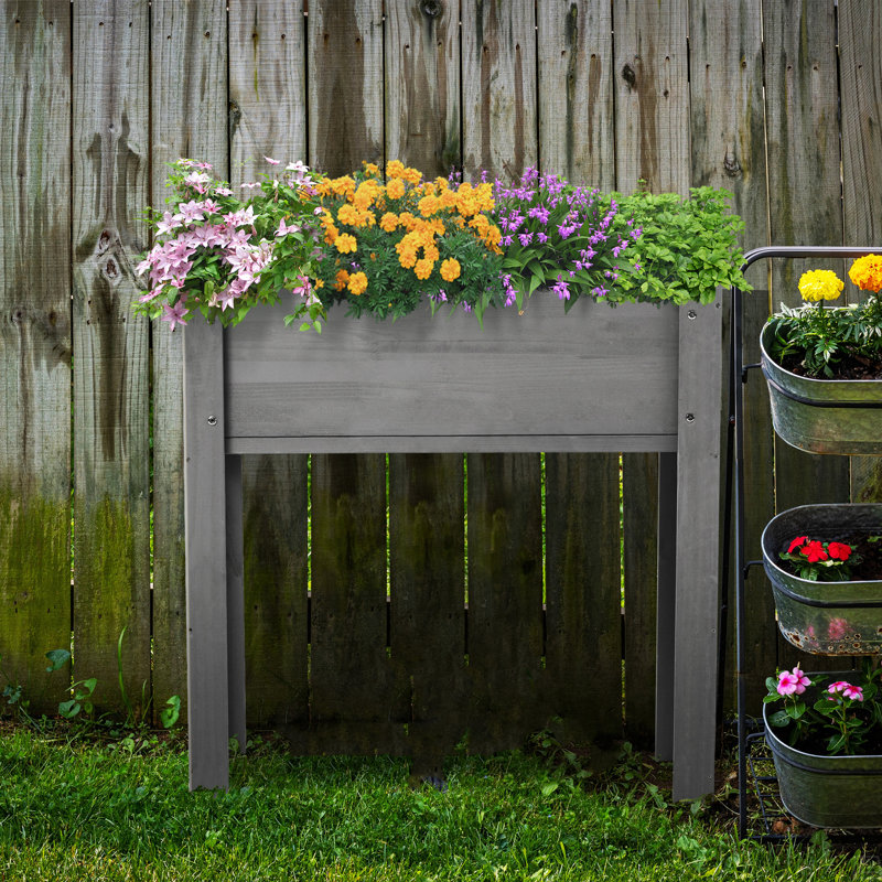 Lit de jardin surélevé avec pieds, boîte à fleurs surélevée en bois, Gris, H 30 po x l 31 po x P 16 po