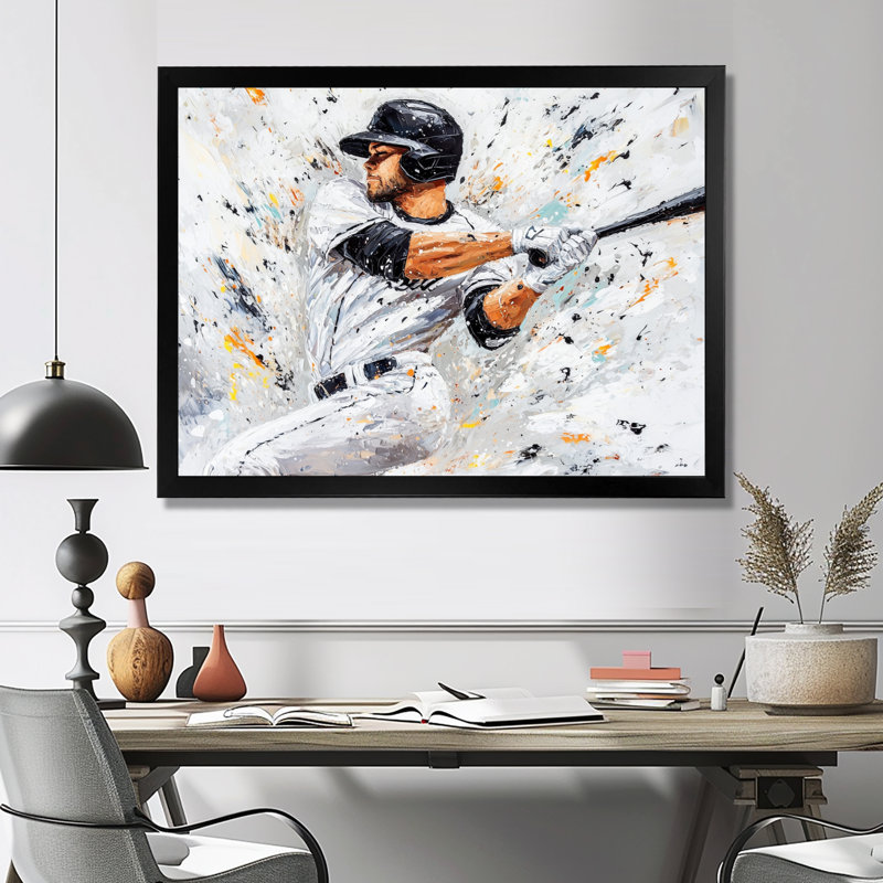 Baseball Player Action III - Sport Baseball Wall Art, Reproduction encadrée d'une seule photo sans pass, H 34 po x l 44 po