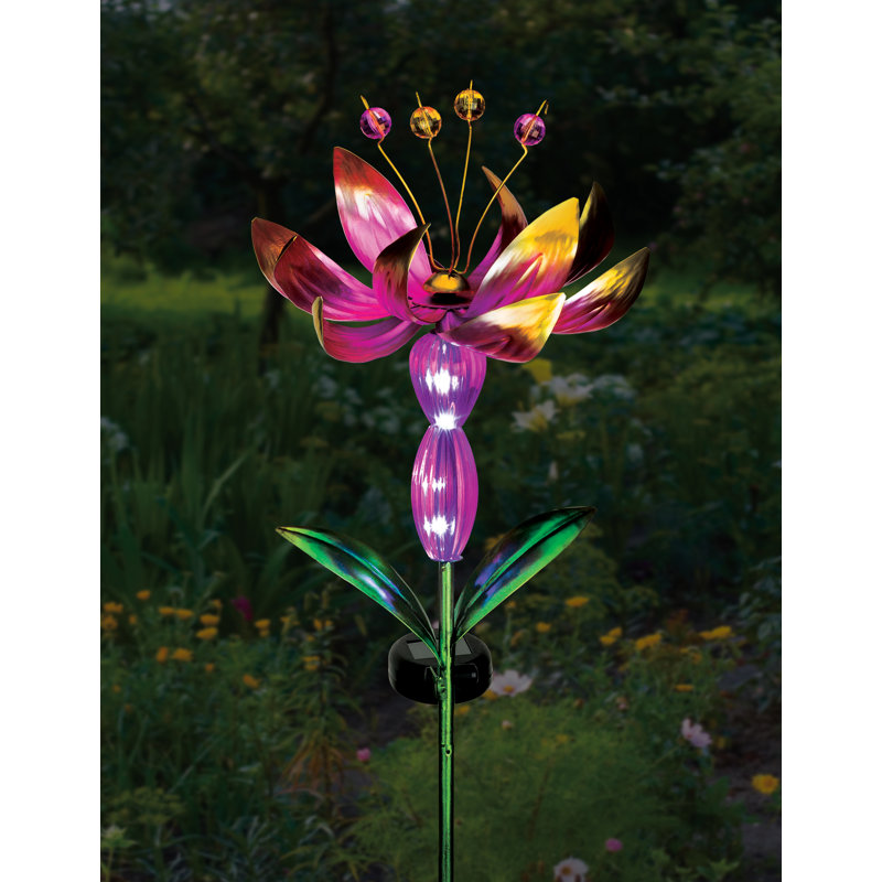 Pink Solar LED Flower Spinner Garden Stake