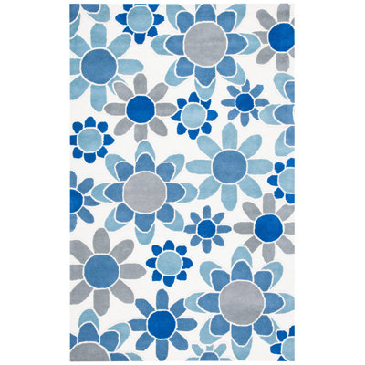 Tapis gris / bleu en laine touffeté à la main Asdvadzadur