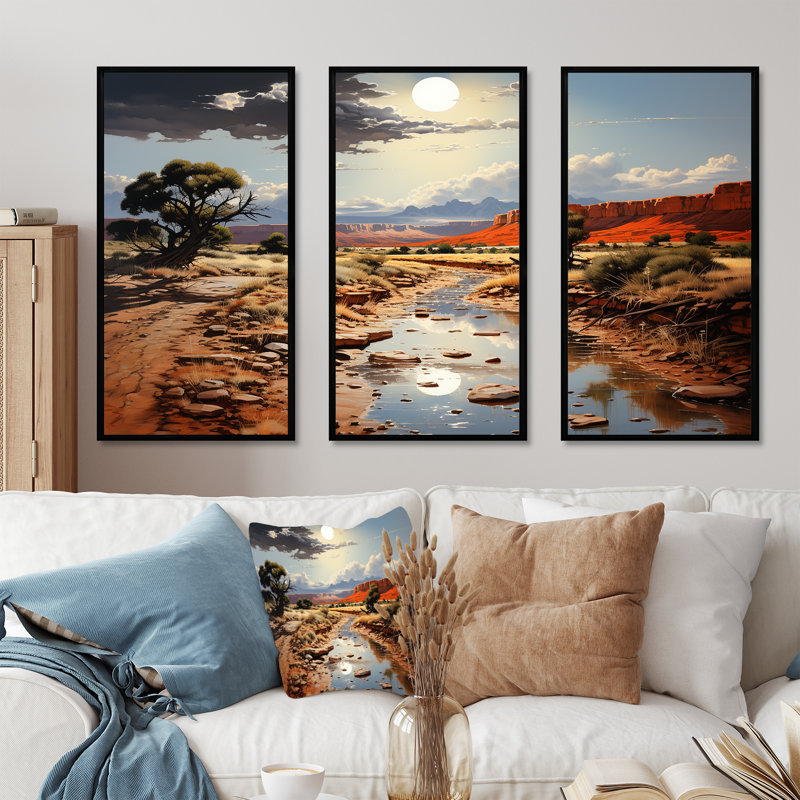 «Moonlit Sunset On Canyon Landscape I - Canyon & Desert», art mural, H 28 po x l 36 po x P 1 po, Cadre flottant noir