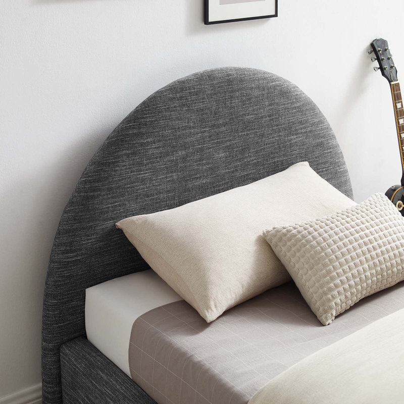 Heathered Slate Twin Upholstered Velvet Platform Bed with Arched Headboard