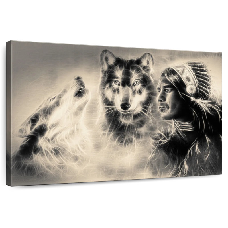 Leisha Native American Wolf Warrior, 8" H x 12" W