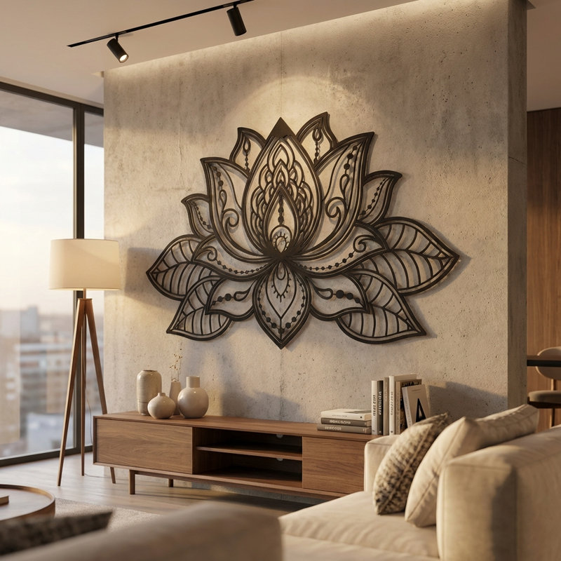 Art mural 3D Mandala lotus 3D, Noir, H 22 po x l 36 po x P 1 po