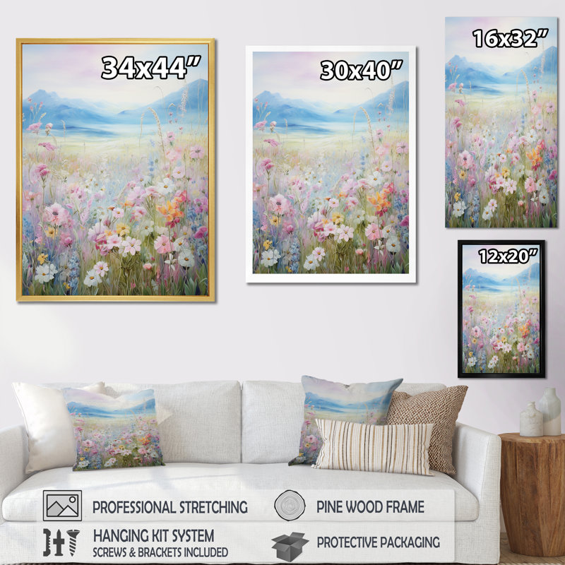 Kawaii Meadow Landscape - impression, H 32 po x l 24 po x P 1 po, Cadre flottant blanc