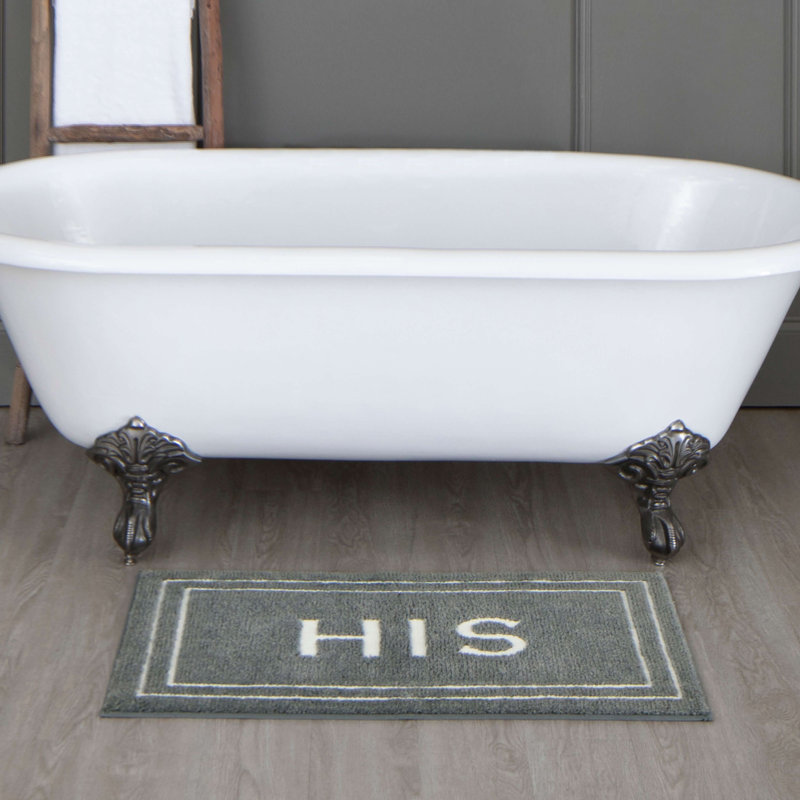 Ghofran His Bordered Polyester Machine Washable Bath Rug, 24" W x 40" L, Pewter