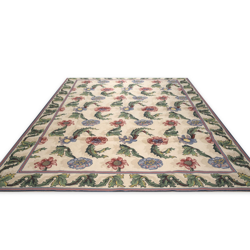 Tapis tissé à plat Vintage Aubusson, ivoire 9 pi 0 po x 12 pi 0 po
