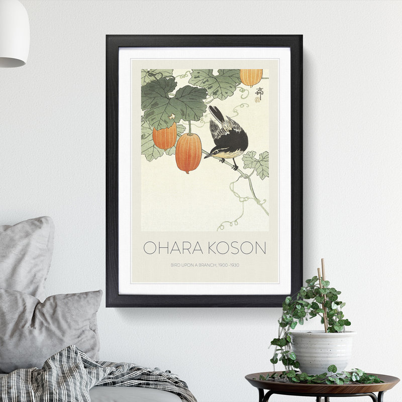 Bird upon a Branch by Ohara Koson - Picture Frame Art Prints, 48cm H x 36cm W x 2cm D, Black