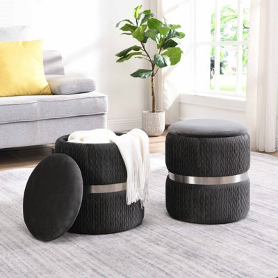 Repose-pieds rond en velours avec rangement Techni Mobile