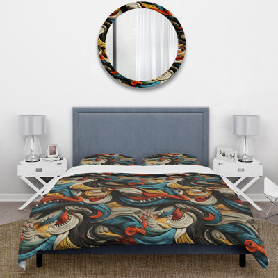 Tribal Motifs Eclectic Melody I Box Stitch Floral Duvet Cover