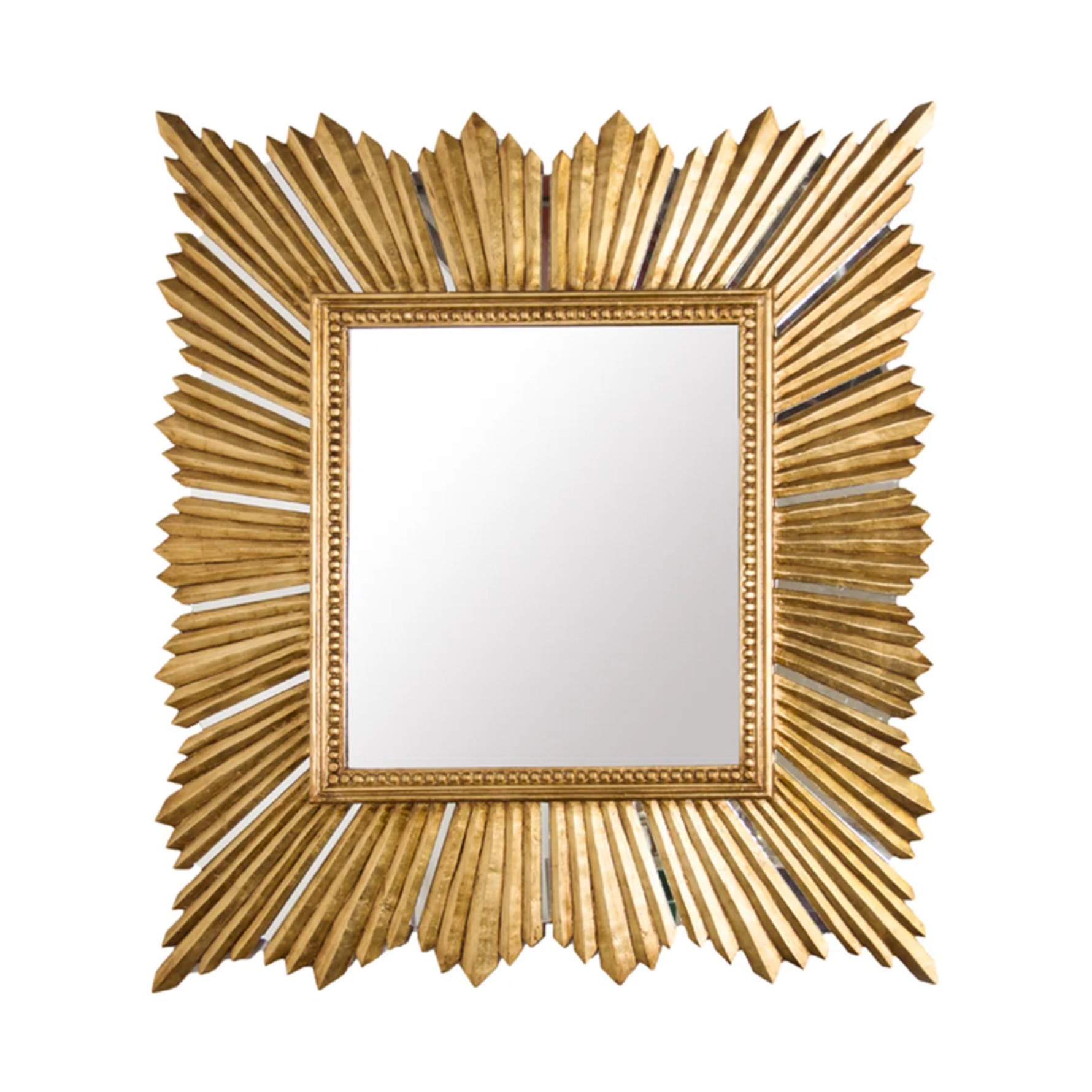 Gold sunburst square mirror.