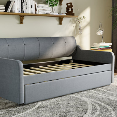 Bethie Twin Upholstery Pull-out Trundle Daybed with USB charging, Flat or Erected Use by Latitude Run