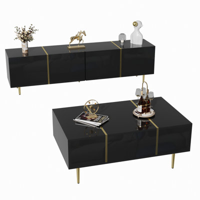 Modern high-gloss TV cabinet and coffee table set, for living room