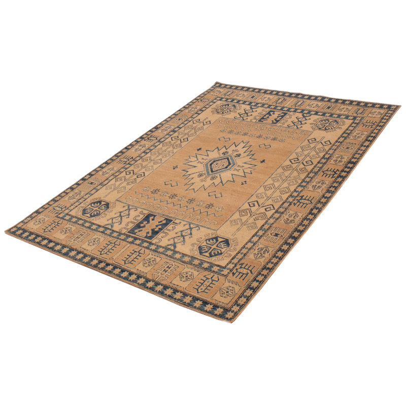Tapis unique rectangulaire en laine de 1990 Aaniya 6 pi 5 po x 8 pi 10 po brun clair Aaniya