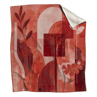 Abstract Red Botanical Shapes Blankets
