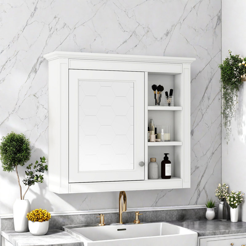 Stylish Bathroom Wall Cabinet With Mirror & 3 Open Shelves – Wall-Mounted Medicine Cabinet For Efficient Bathroom Storage