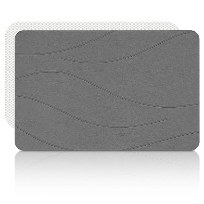Petit tapis de bain en diatomite à rayures horizontales gris foncé, tapis de bain en pierre à séchage rapide et résistant à la moisissure