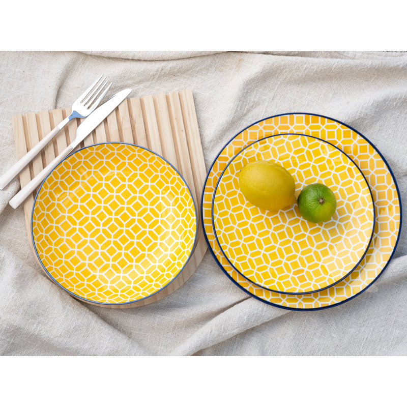 Mediterranean Stoneware Dinnerware Set Piece, Blue, yellow and white