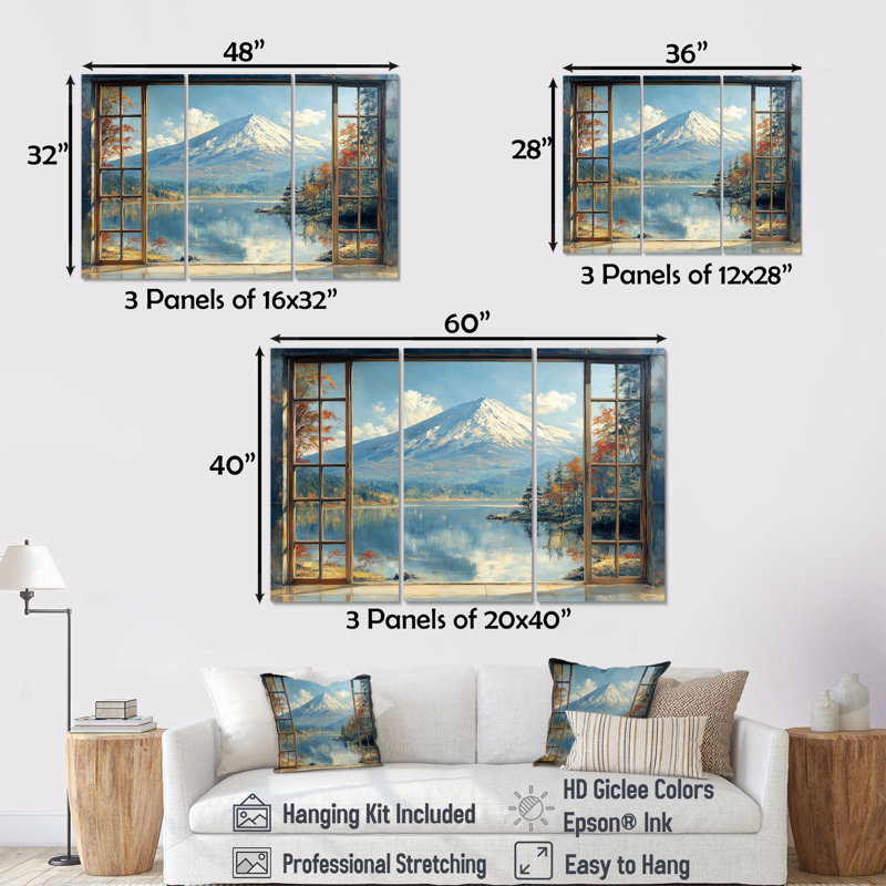 «White Winter Mount», ensemble d'art mural japonais, Toile tendue, H 32 po x l 48 po x P 1 po