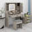 Farmhouse Vanity Desk with Sliding Mirror, LED Lights, and Built-in Charging Station-1679016830