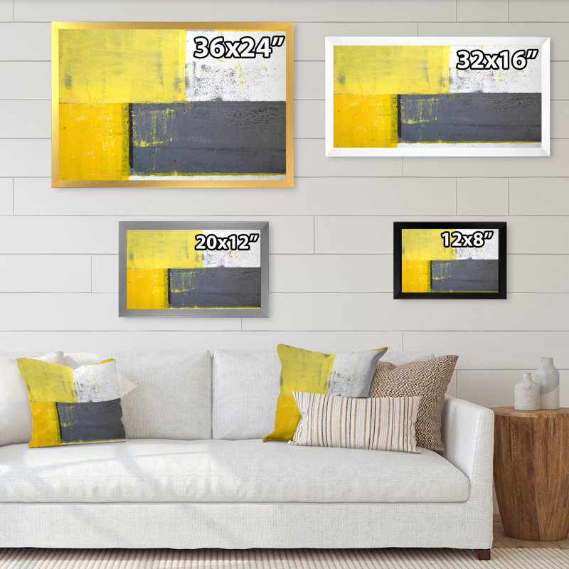 «Gray Meets Yellow Abstract Art», reproduction d'art sur toile encadrée, Toile avec cadre noir, H 8 po x l 12 po x P 1 po