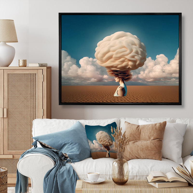 Tête dans les nuages, futur minimalisme sur toile, 16" H x 32" W, Cadre flottant noir