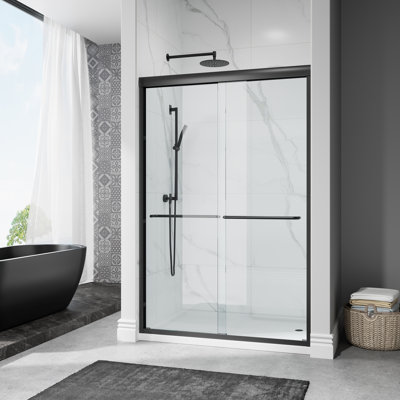 48 in. L x 32 in. W x 72 in. H Alcove Shower Kit with Sliding Semi-Frameless Shower Door and Shower Pan (Excludes Shower Wall)