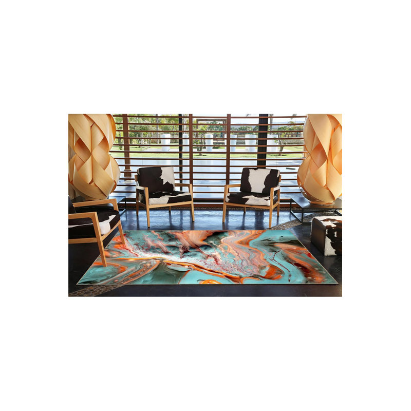 Multicolor Wavy Creative Patterned Woven Base Washable Rug, Rectangle 5'1" x 7'7" Rug Pad Included